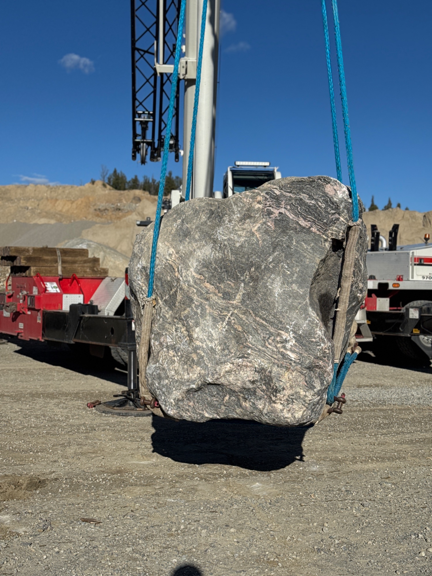 Boulder crane lift at mine