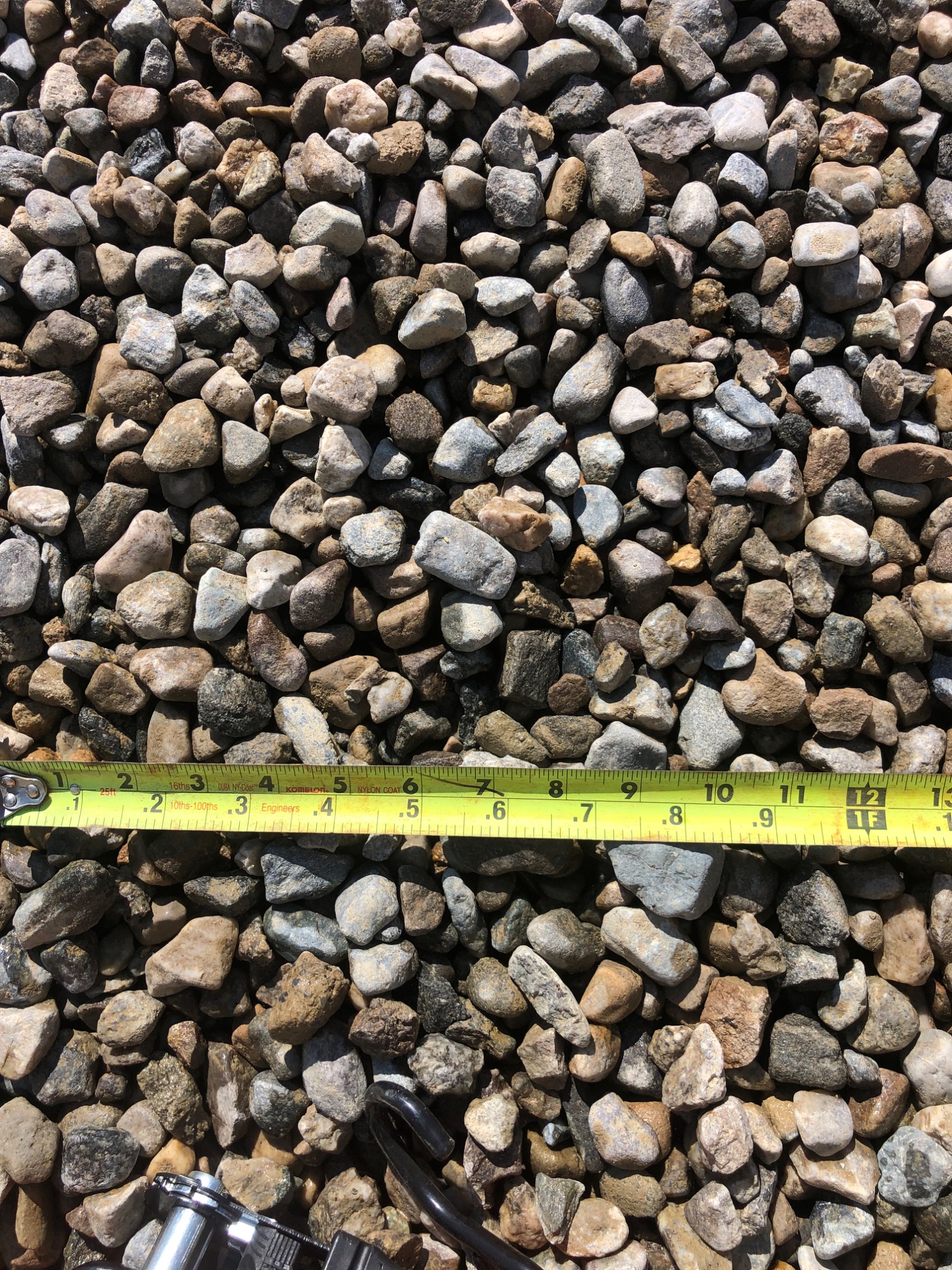 3/4 inch rock with tape measure